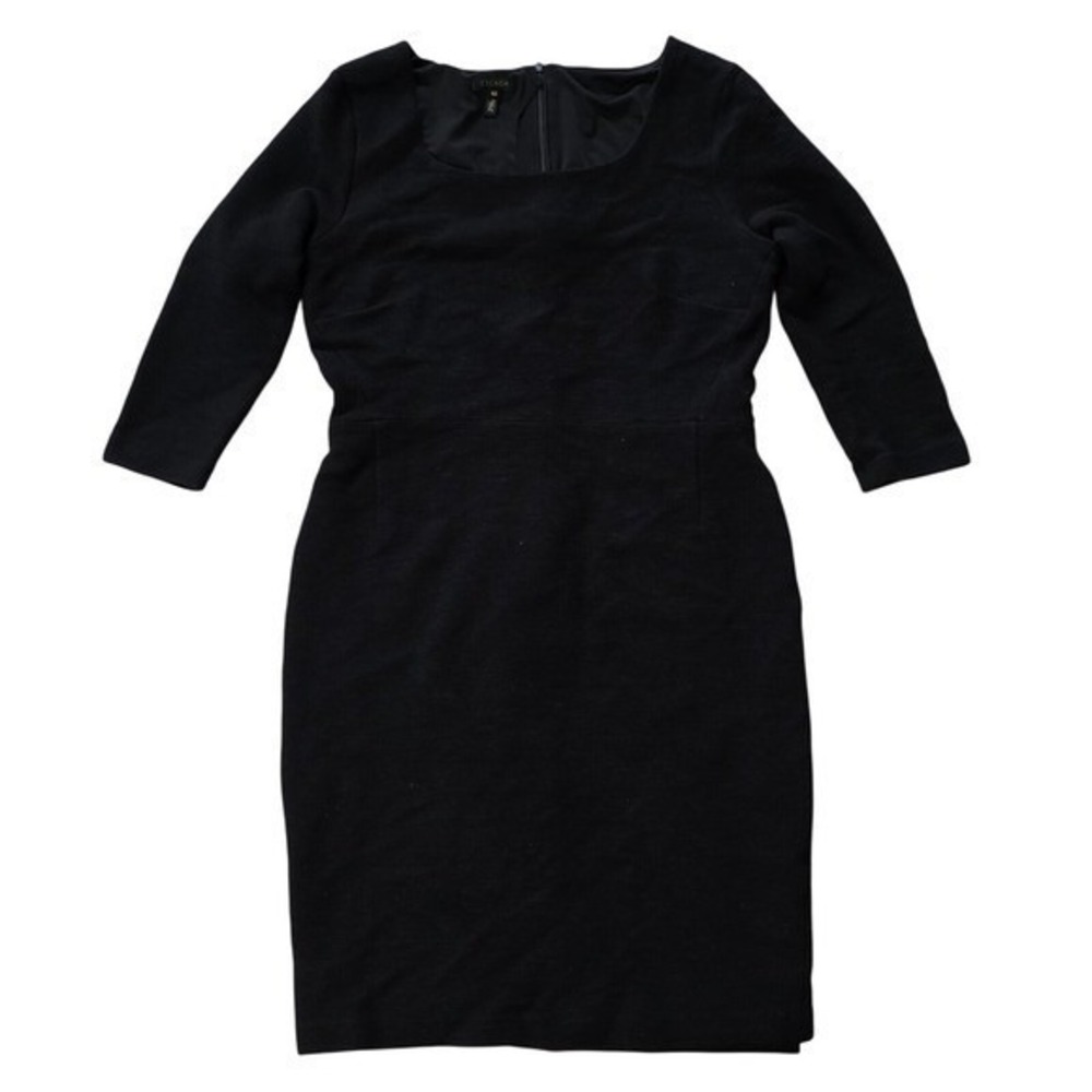 ESCADA Sheath Dress Sz 40 - US 10 Black Stretch Ribbed ¾ Sleeves Womens Zip $795